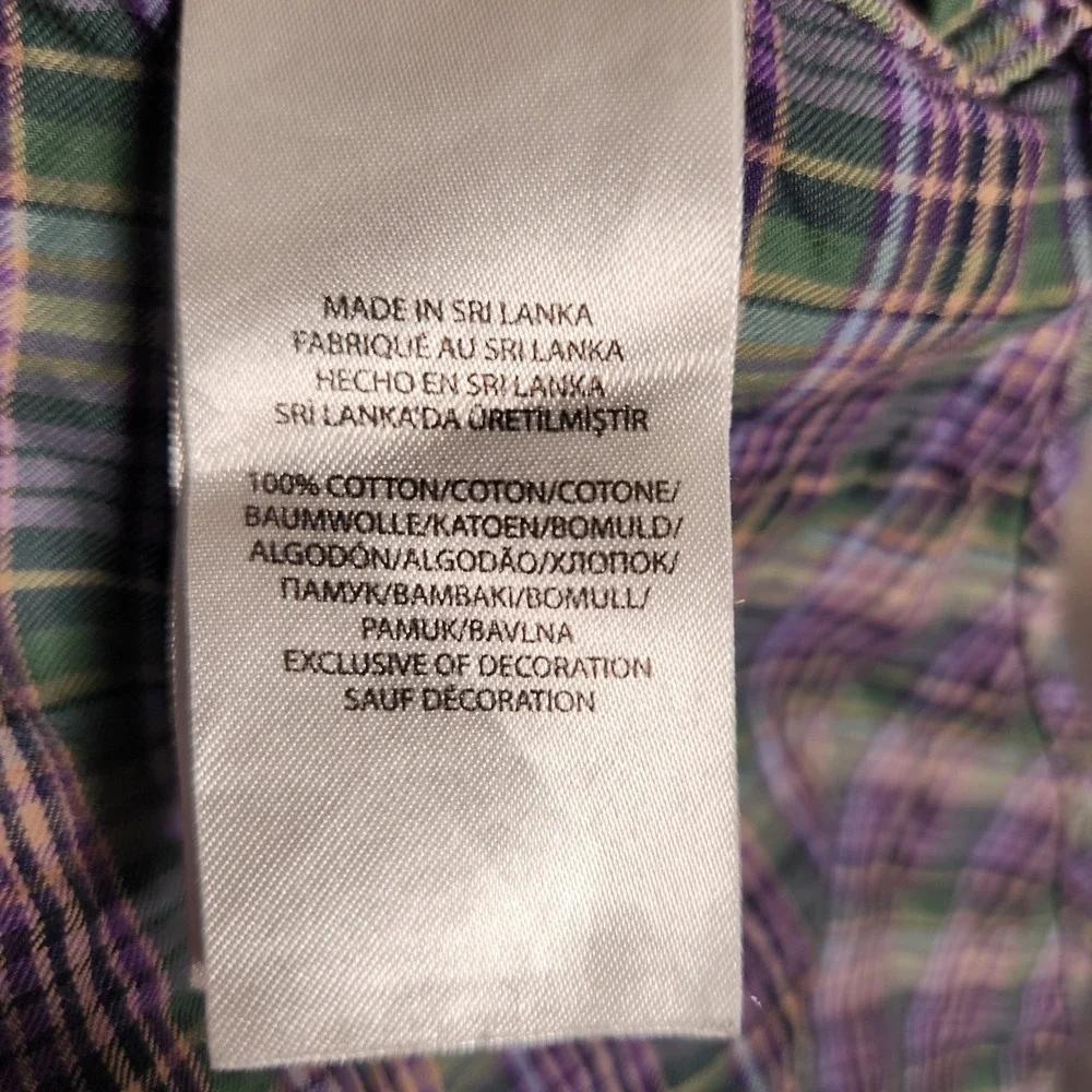 Polo Ralph Lauren Button Down Men XL Purple Green Excellent Plaid Long Sleeve